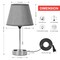 Set of 2 Grey Shade Silver Base Bedside Lamps – Modern Nightstand Table Lamps for Bedroom, Office, or Dorm